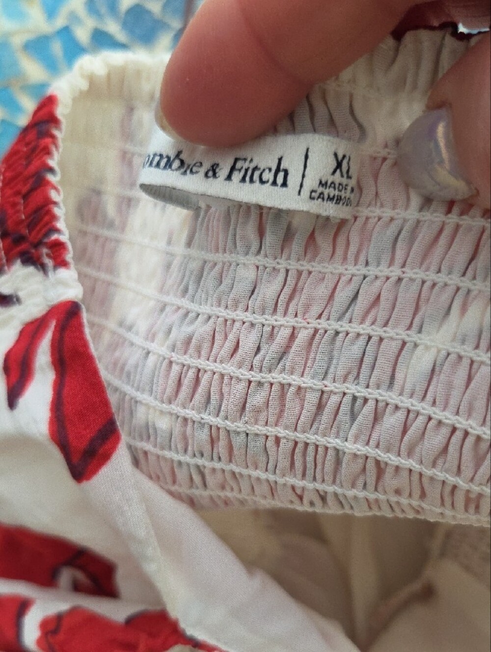 Abercrombie & Fitch Emerson Off Shoulder Maxi Dress In Red and White Botanical - Picture 13 of 16
